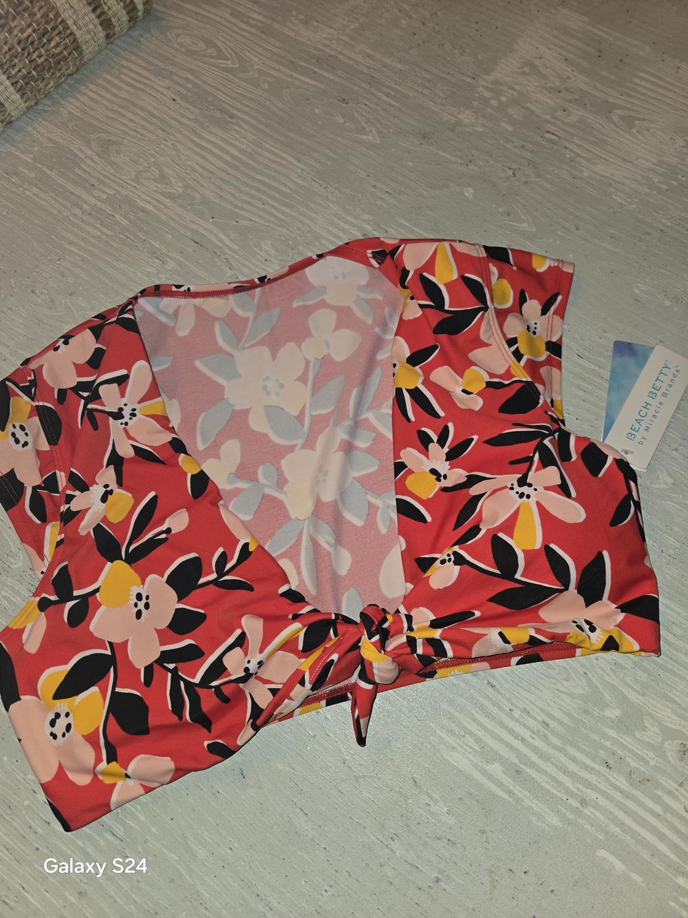 Beach Betty By Miracle Brands Floral Tie-Front Swim  Top New Sz M